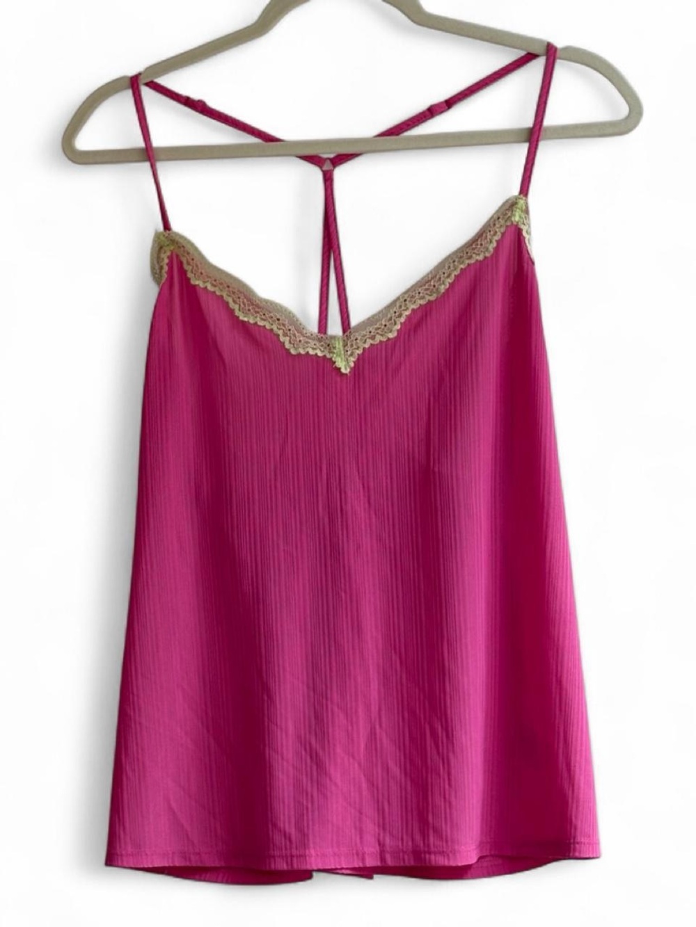 Sweet Treasures Pink Cami Tank Top with Green Lace Trim Size M